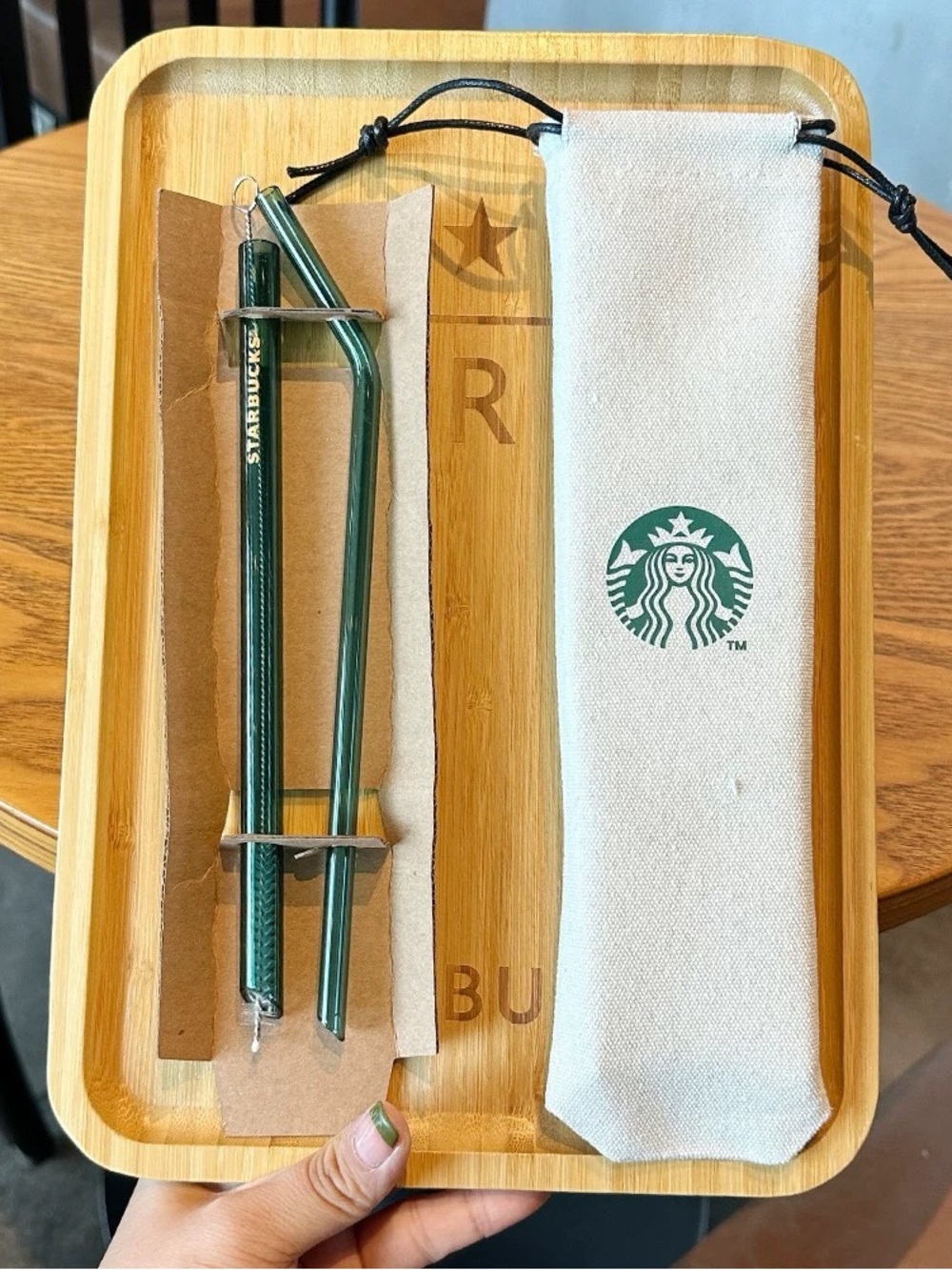 Starbucks Dark Green Glass Straw & Brush Set with Branded Canvas Pouch